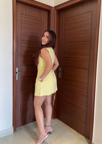 Waist Cinching Mini Linen Dress