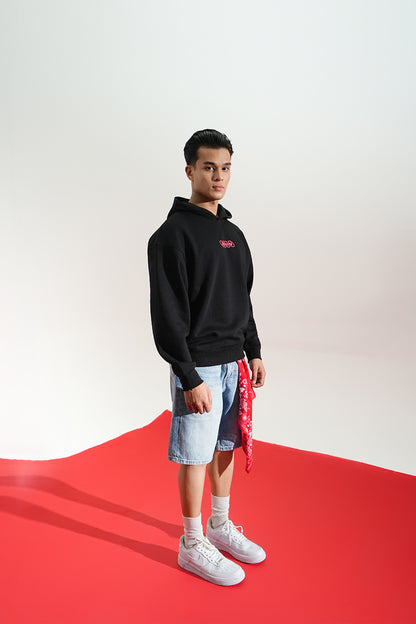 Digital Blackout Oversized Black Hoodie Main Character