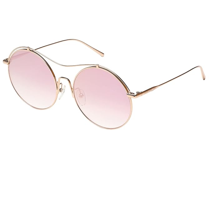 Calvin Klein Gold Full-rim Frame Pink Round Lens Sunglasses
