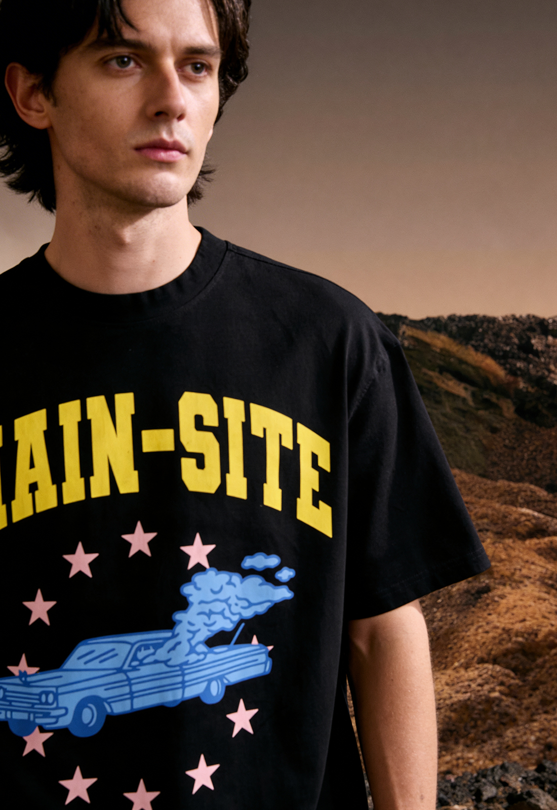 Main Site Summer Printed Oversized Black T-Shirt Main Character