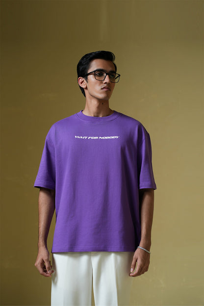 Wait For Nobody Printed Purple Oversized T-Shirt