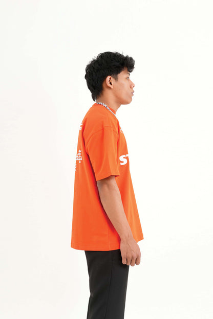 Star Boy Printed Orange Oversized T-Shirt