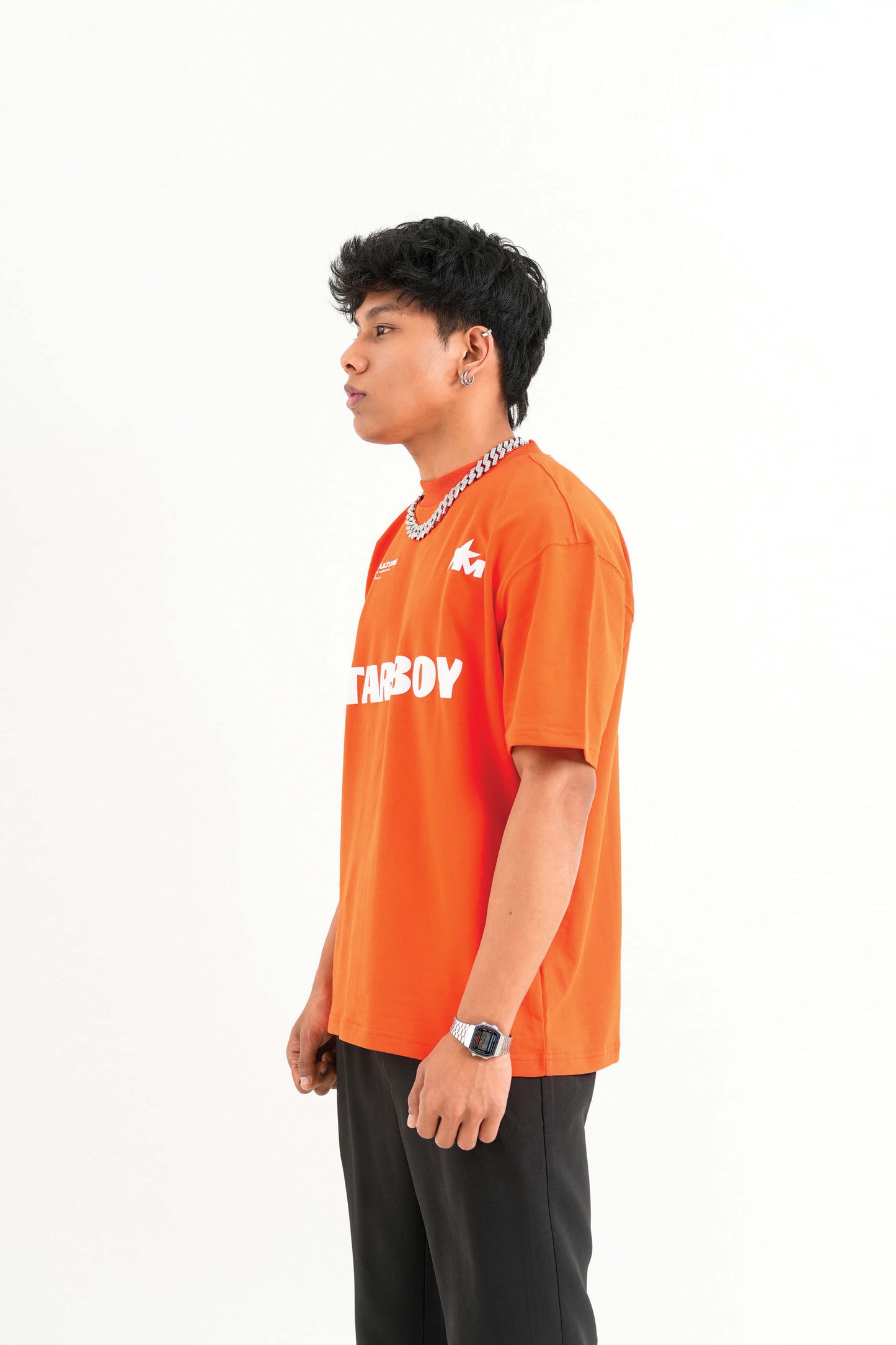 Star Boy Printed Orange Oversized T-Shirt Main Character