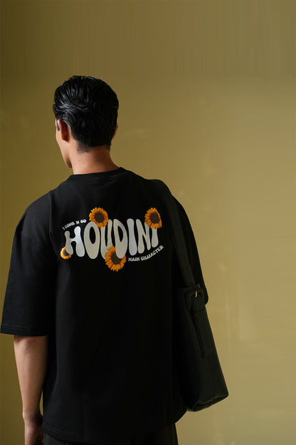 Houdini Printed Black Oversized T-Shirt Main Character