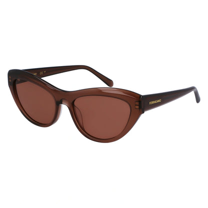 Salvatore Ferragamo Transparent Brown Cat Eye Full Rim Sunglasses
