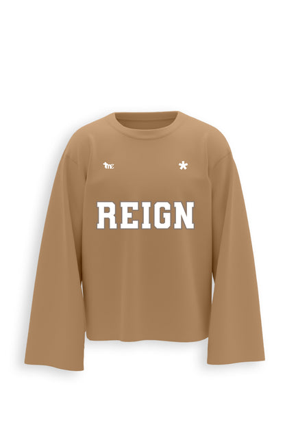 Reign Printed Oversized Beige Sweatshirt Main Character