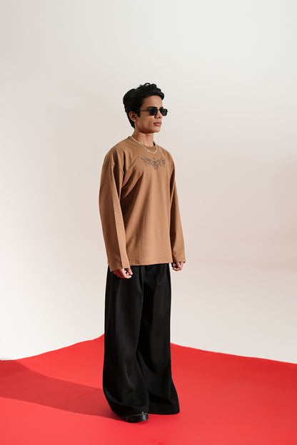 Vengeance Printed Brown Oversized Sweatshirt Main Character