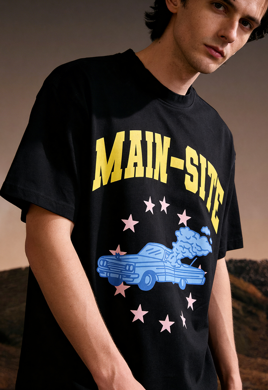Main Site Summer Printed Oversized Black T-Shirt Main Character