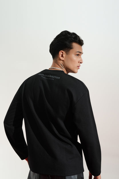 Nexus Printed Oversized Black Sweatshirt Main Character