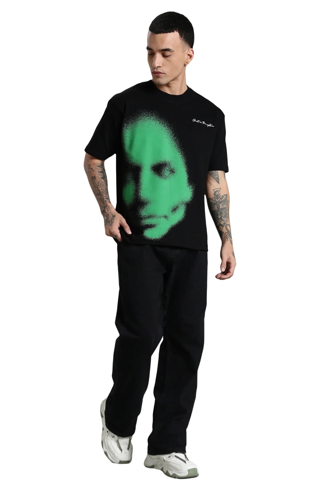 Green Abstract Face T-Shirt