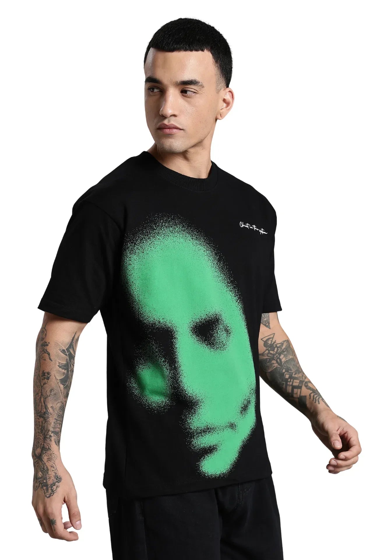 Green Abstract Face T-Shirt