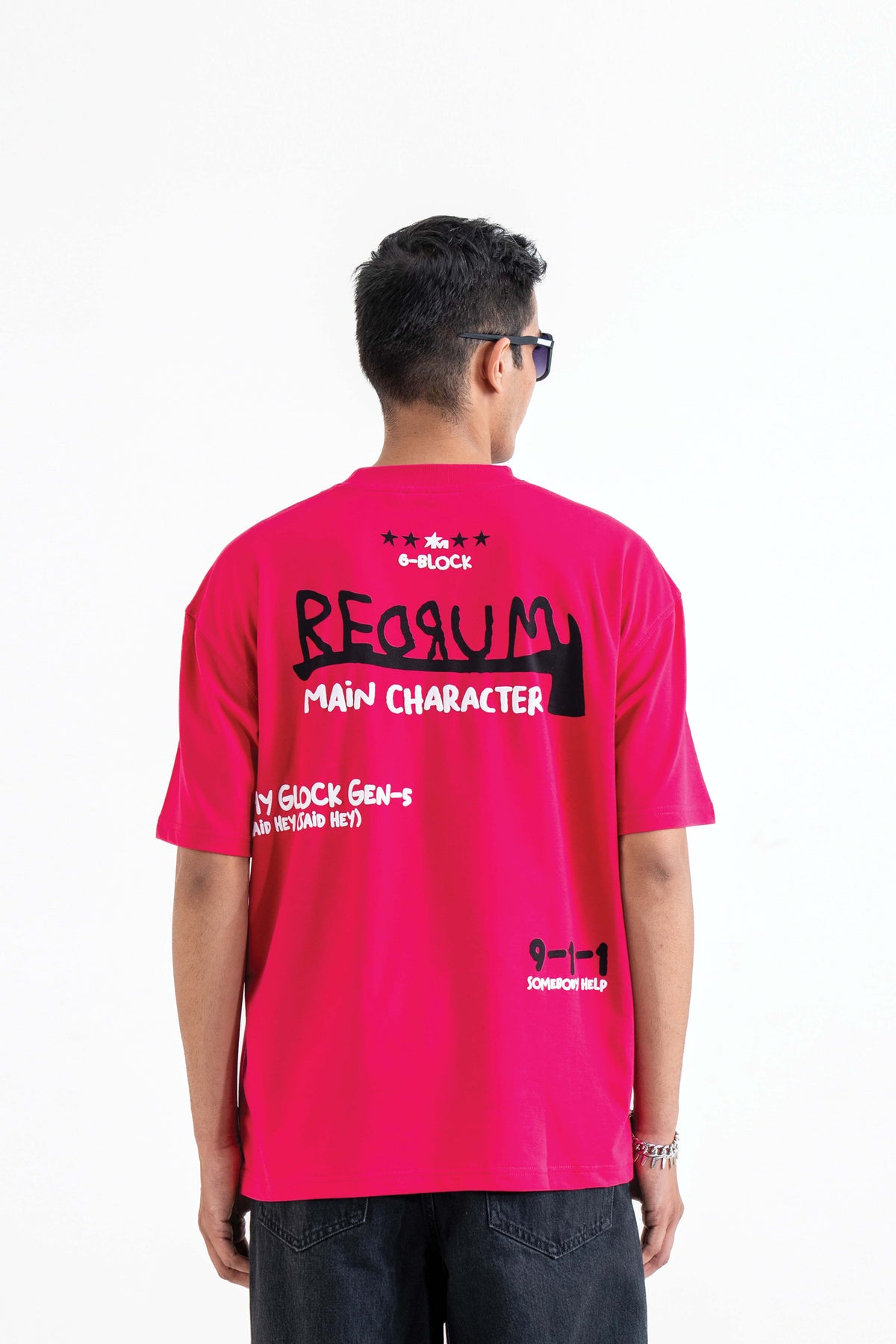 Redrum Printed Pink Oversized T-Shirt Main Character