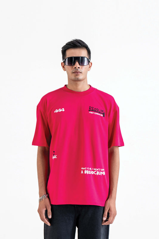 Redrum Printed Pink Oversized T-Shirt Main Character