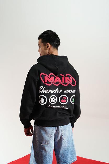 Digital Blackout Oversized Black Hoodie Main Character