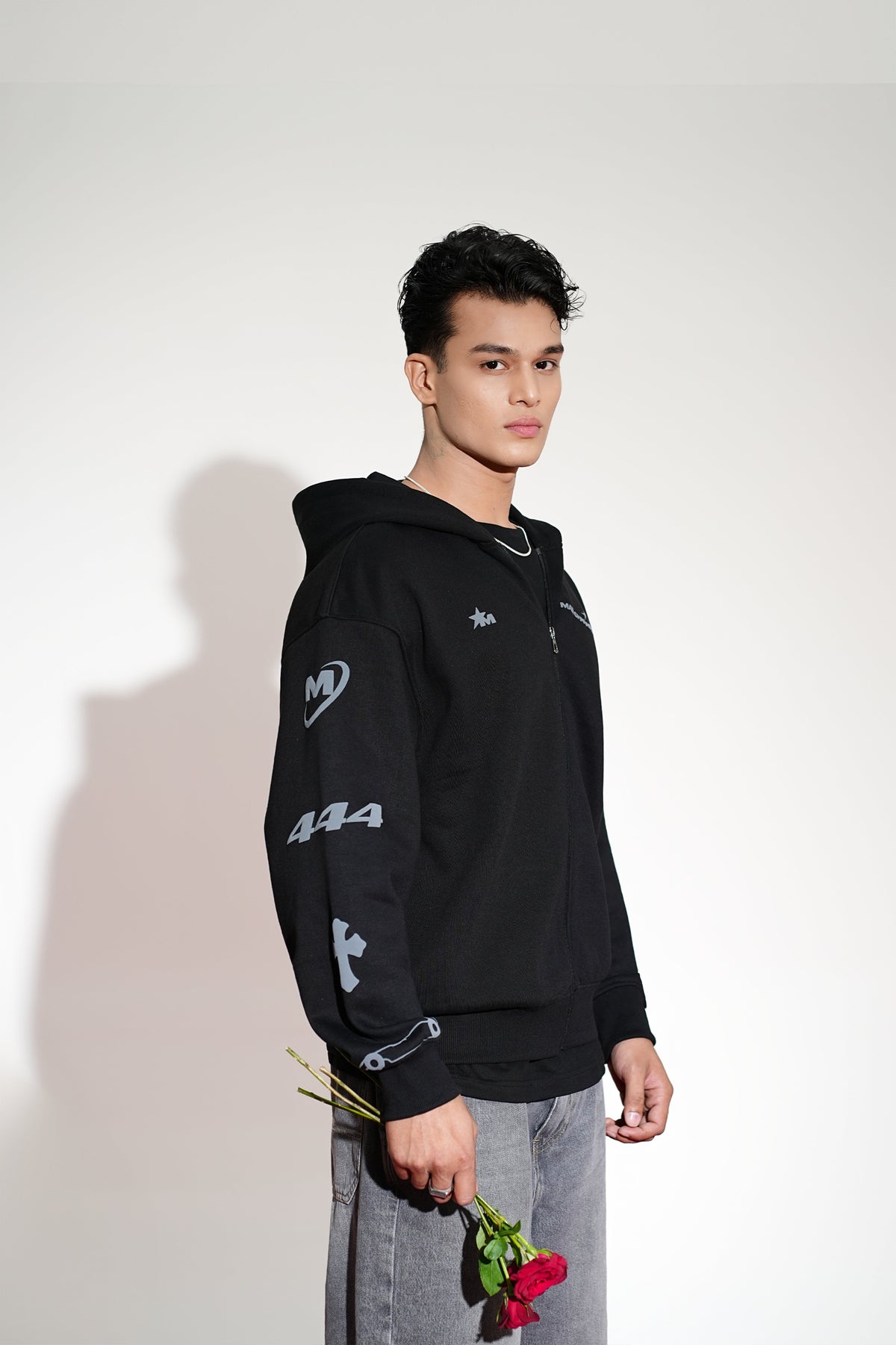 Imperial Printed Black Oversized Zipper Hoodie Main Character