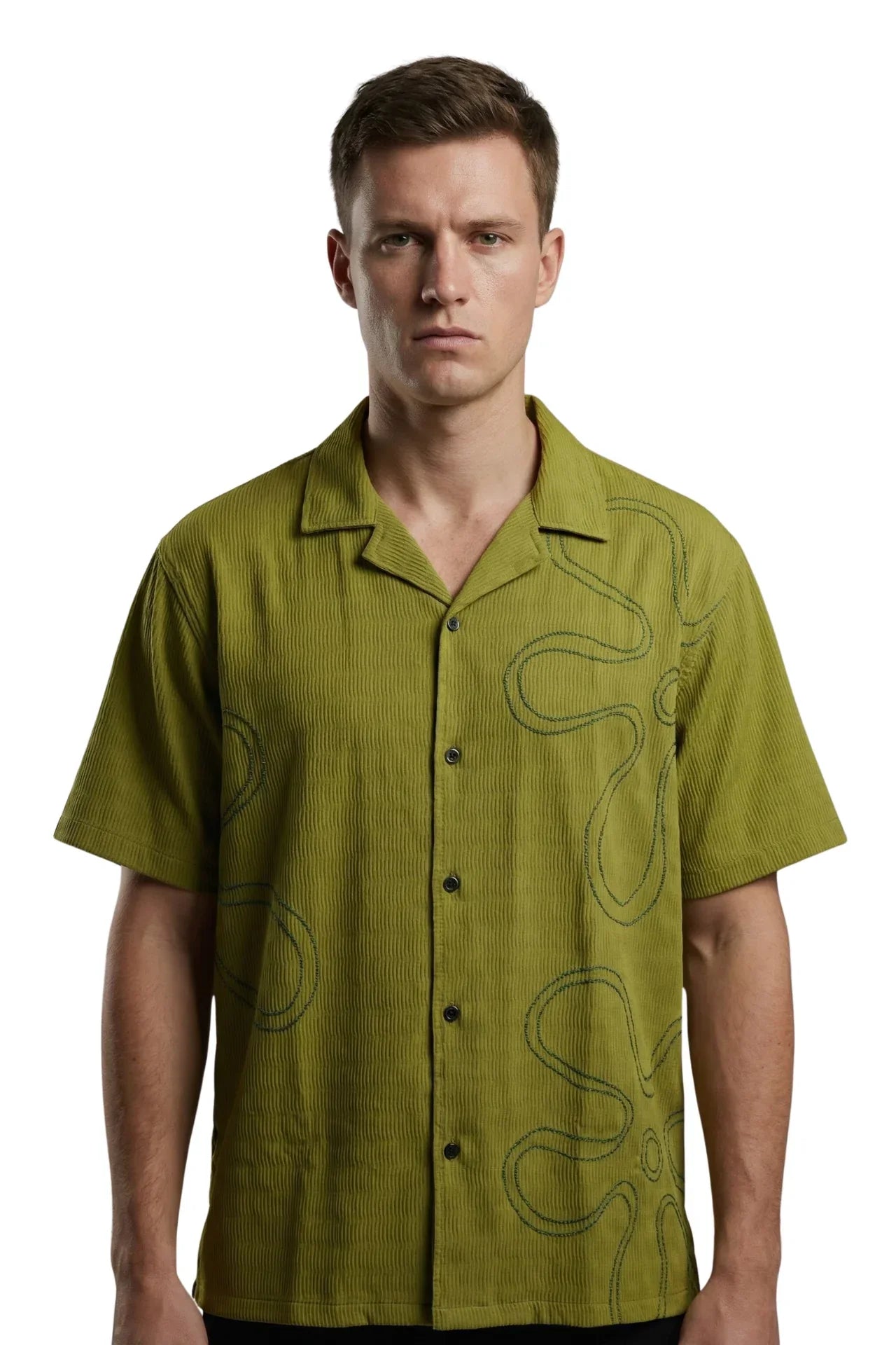 Green Floral Embroidered Shirt