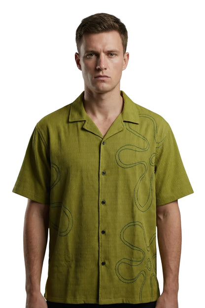 Green Floral Embroidered Shirt