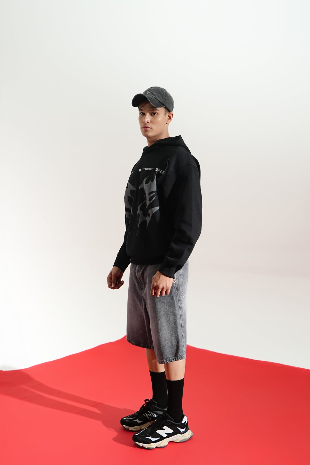 Black Oversized Printed Aura Hoodie Main Character