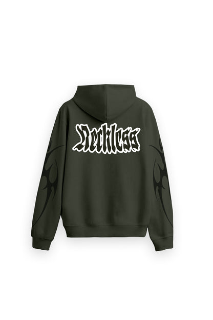 Reckless Printed Oversized Green Hoodie Main Character