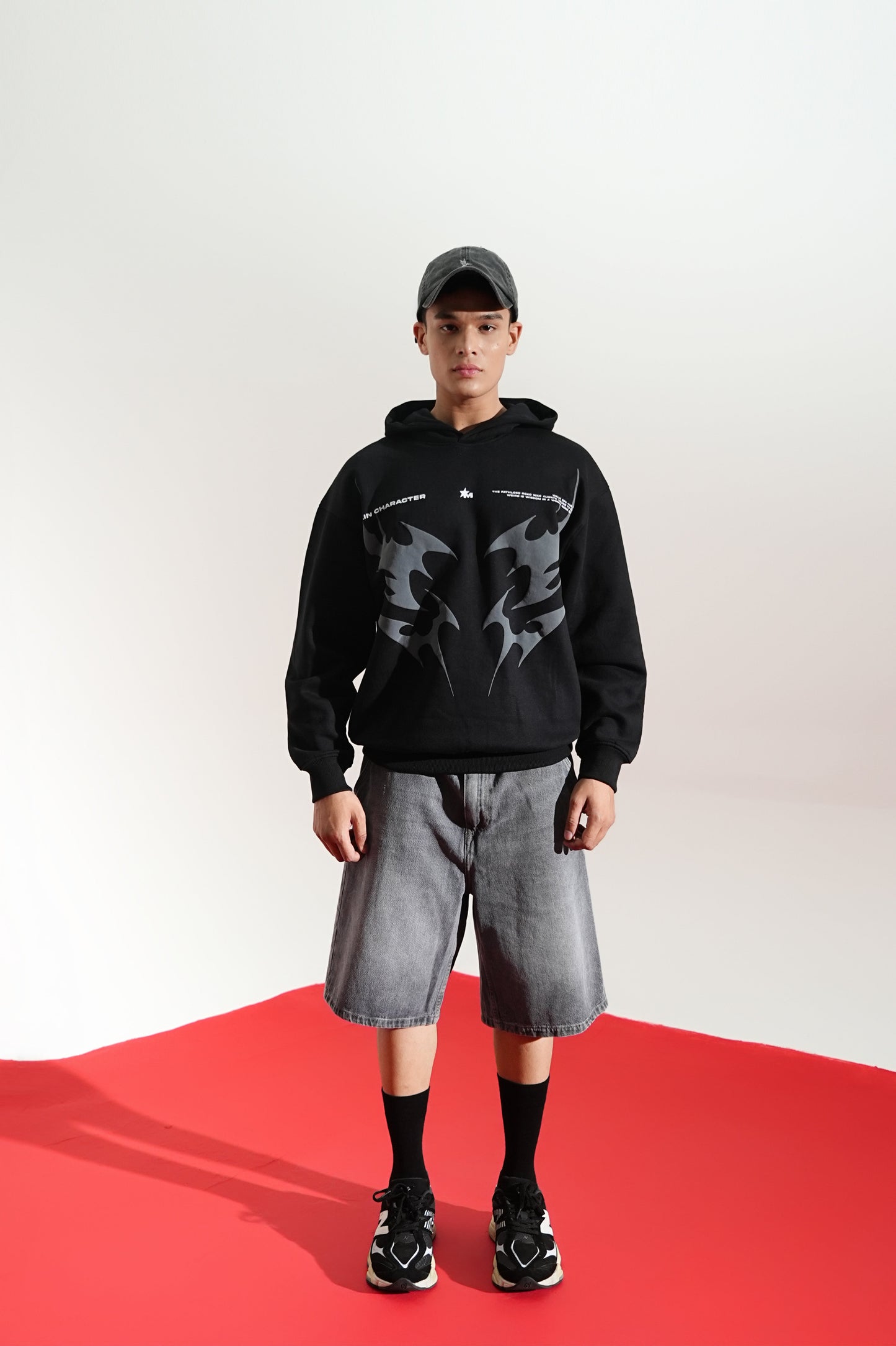 Black Oversized Printed Aura Hoodie
