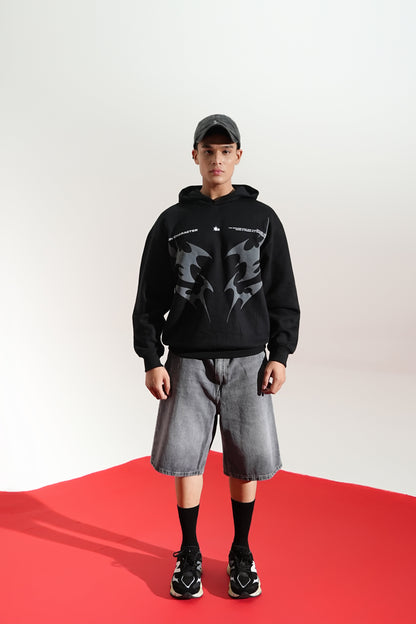 Black Oversized Printed Aura Hoodie