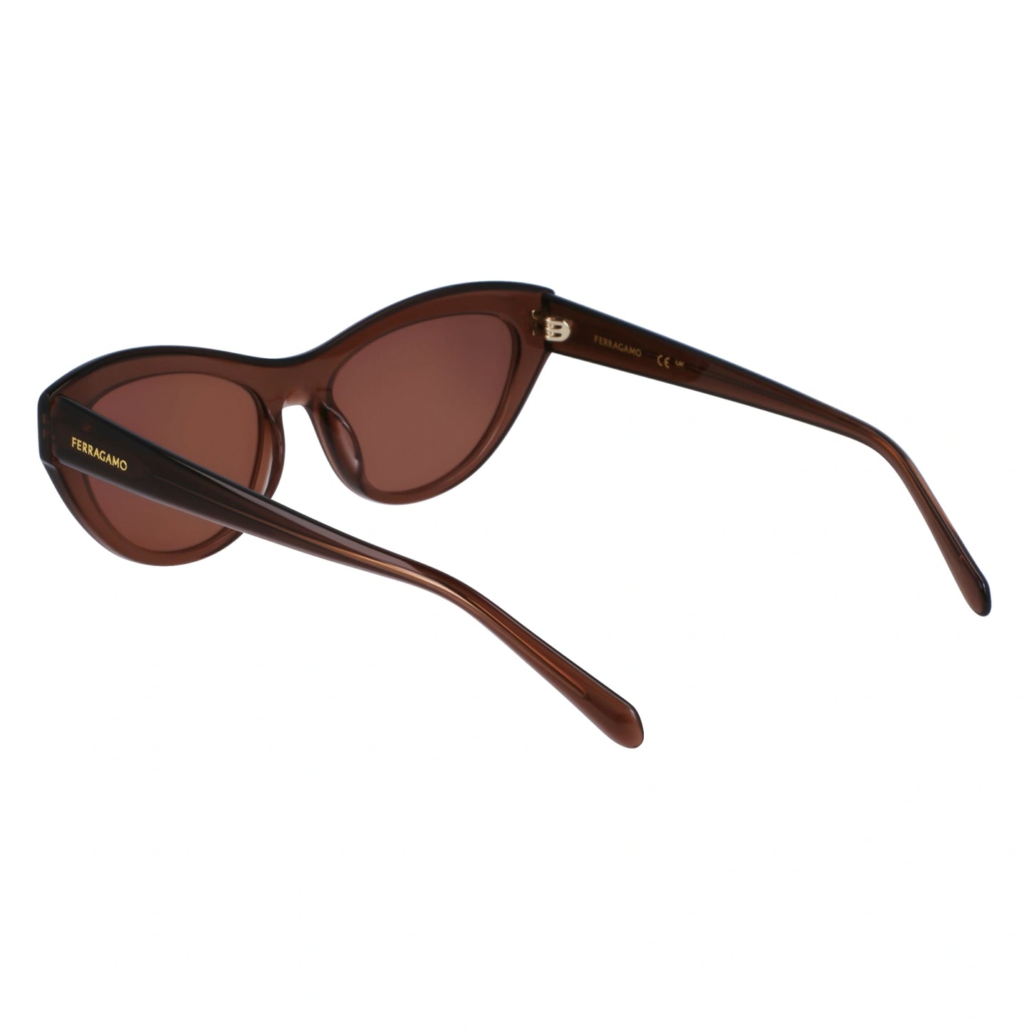 Salvatore Ferragamo Transparent Brown Cat Eye Full Rim Sunglasses