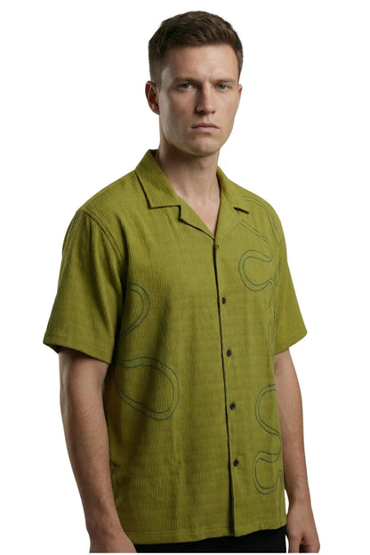 Green Floral Embroidered Shirt