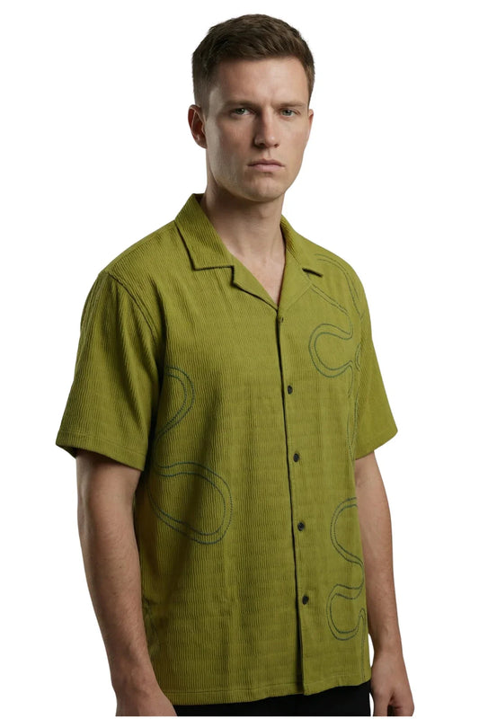 Green Floral Embroidered Shirt