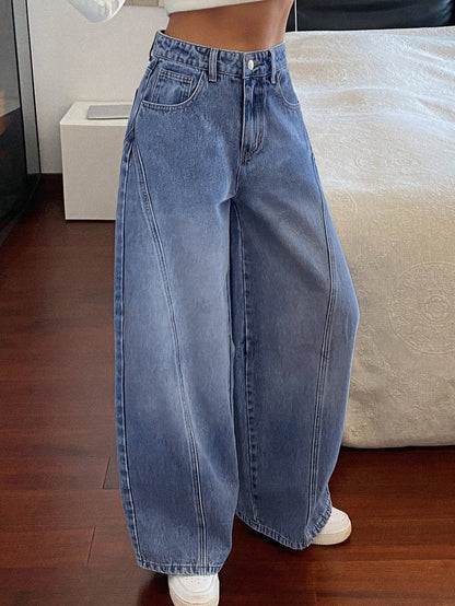 Dusty CloudÂ Blue Panelled Wide Leg Jeans