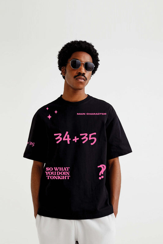 34+35 Heavyweight Round Neck Oversized Black T-Shirt