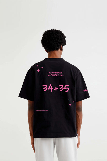 34+35 Heavyweight Round Neck Oversized Black T-Shirt