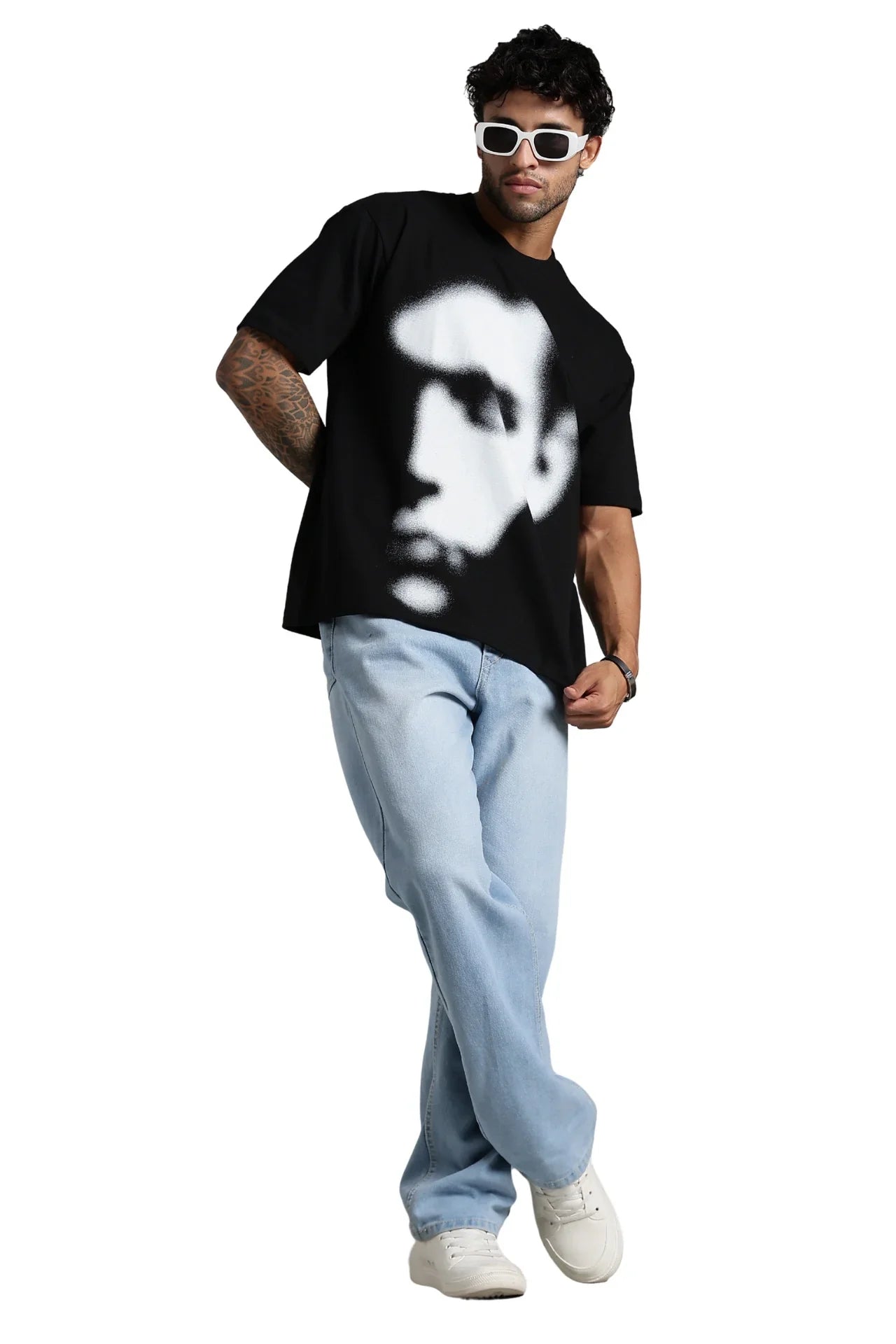White Abstract Face T-Shirt