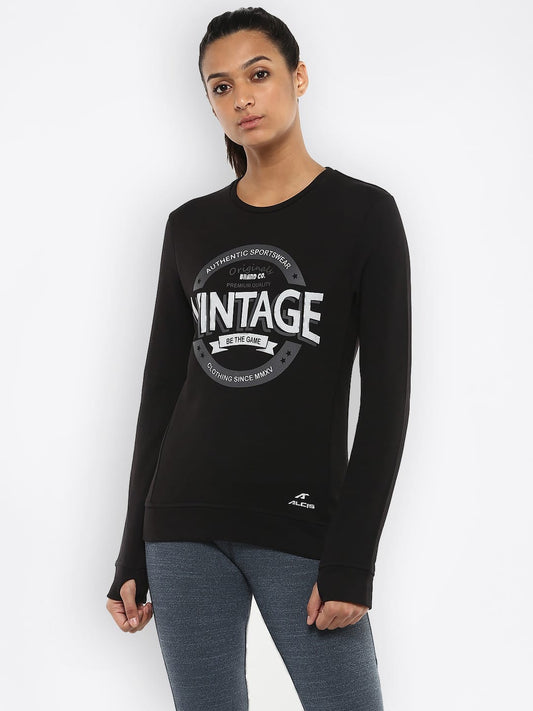 Alcis Womens Printed Black Sweat Shirt 157WSS239 157WSS239-S