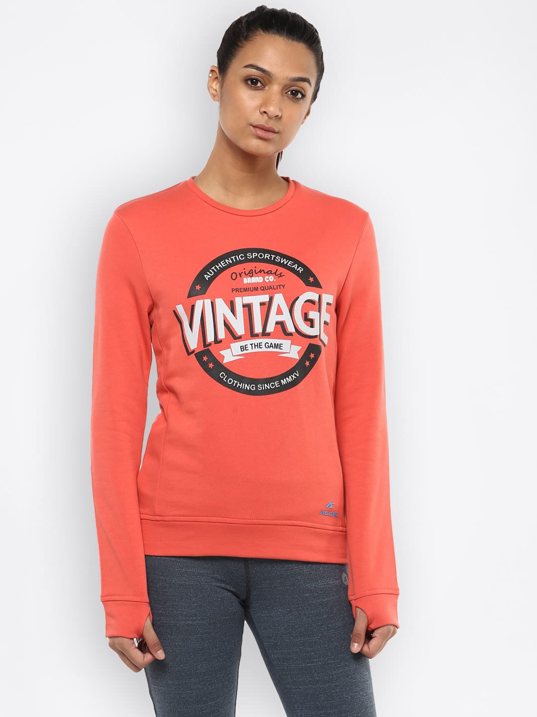 Alcis Women Printed Orange Sweat Shirt 157WSS240 157WSS240-S