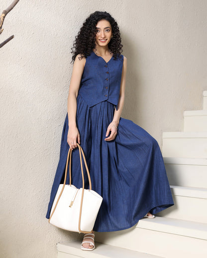 Navy Blue Cotton Vest Co-ord Set