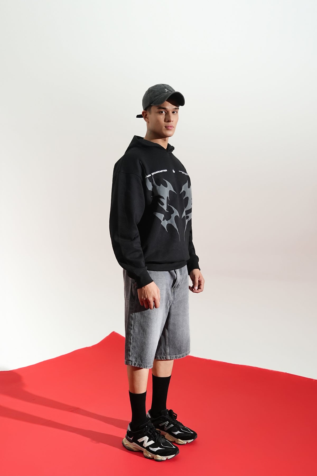 Black Oversized Printed Aura Hoodie Main Character