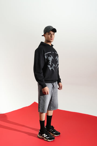 Black Oversized Printed Aura Hoodie Main Character