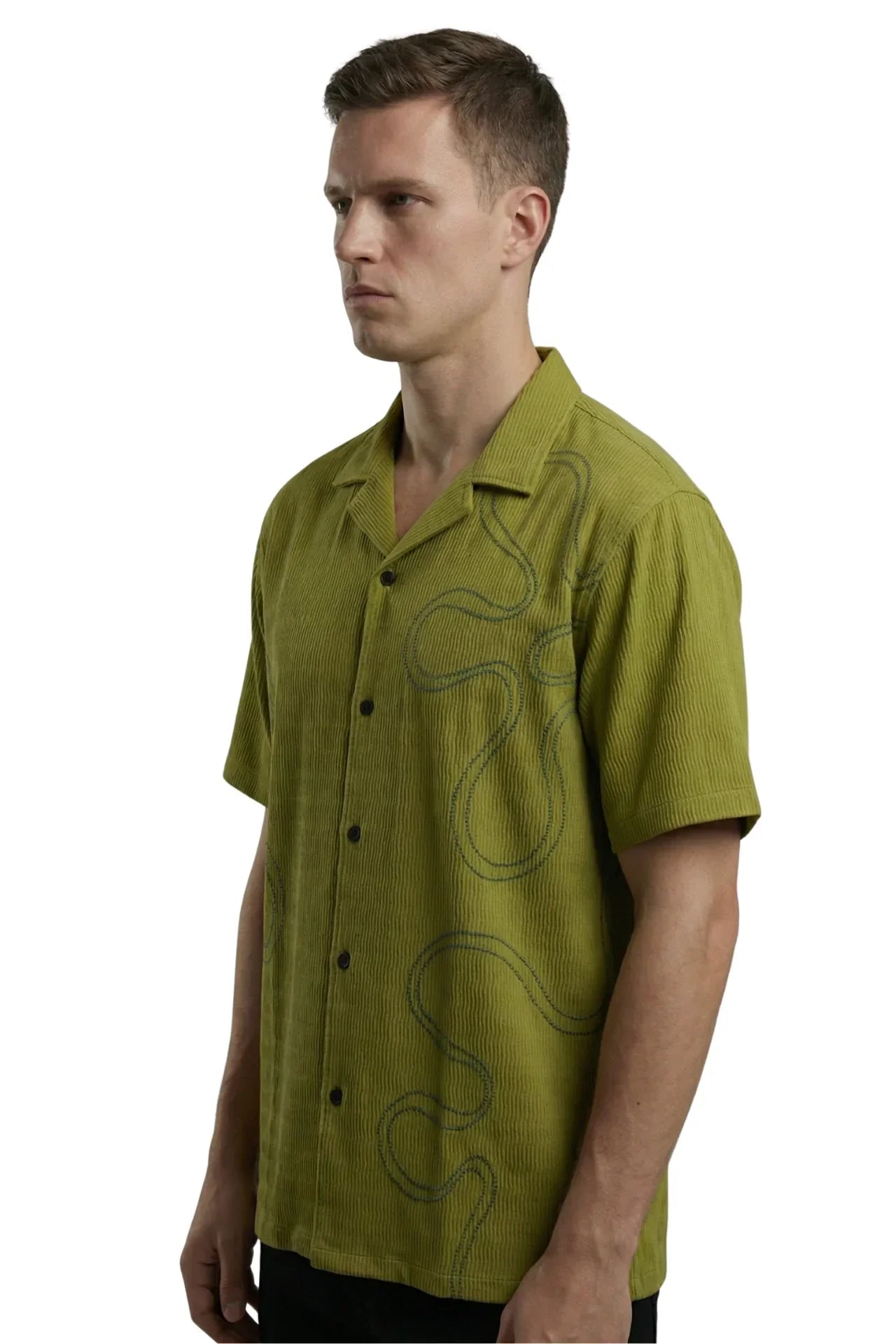 Green Floral Embroidered Shirt