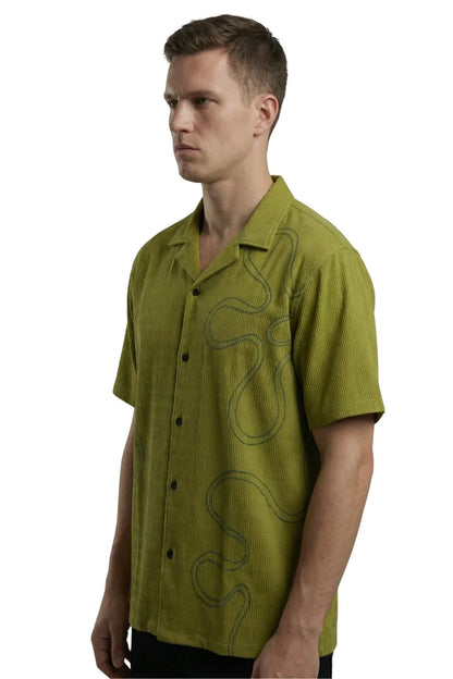 Green Floral Embroidered Shirt
