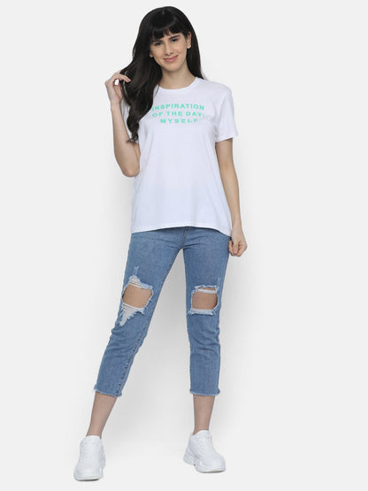 IS.U White Round Neck T-shirt
