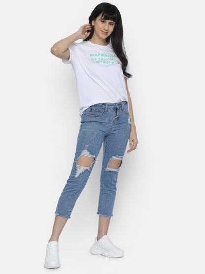 IS.U White Round Neck T-shirt