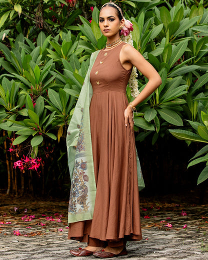 Brown & Green Kalamkari Suit Set