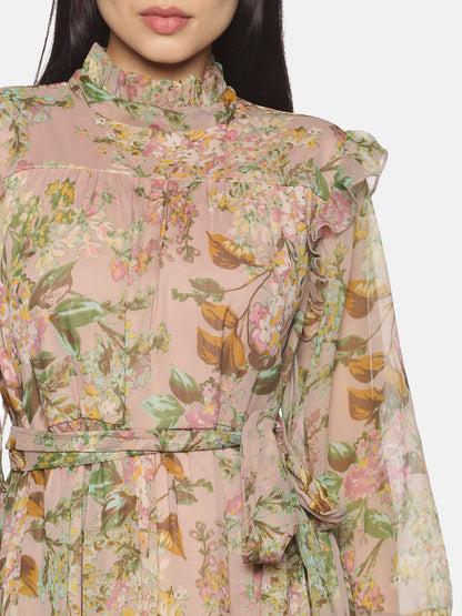 Beige Midaxi Dress For Ladies