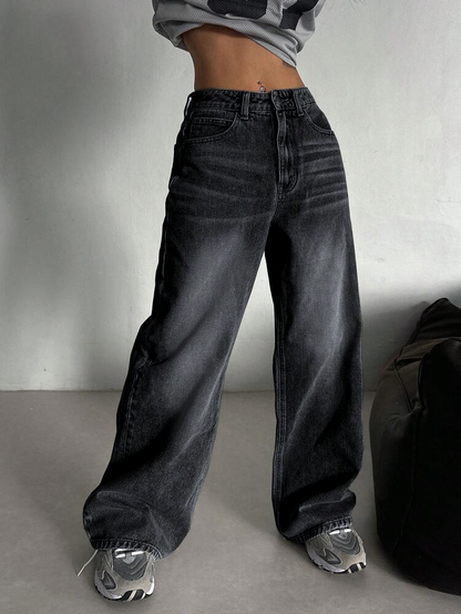 80s Smoke Black Washed Super Wide Leg Jeans