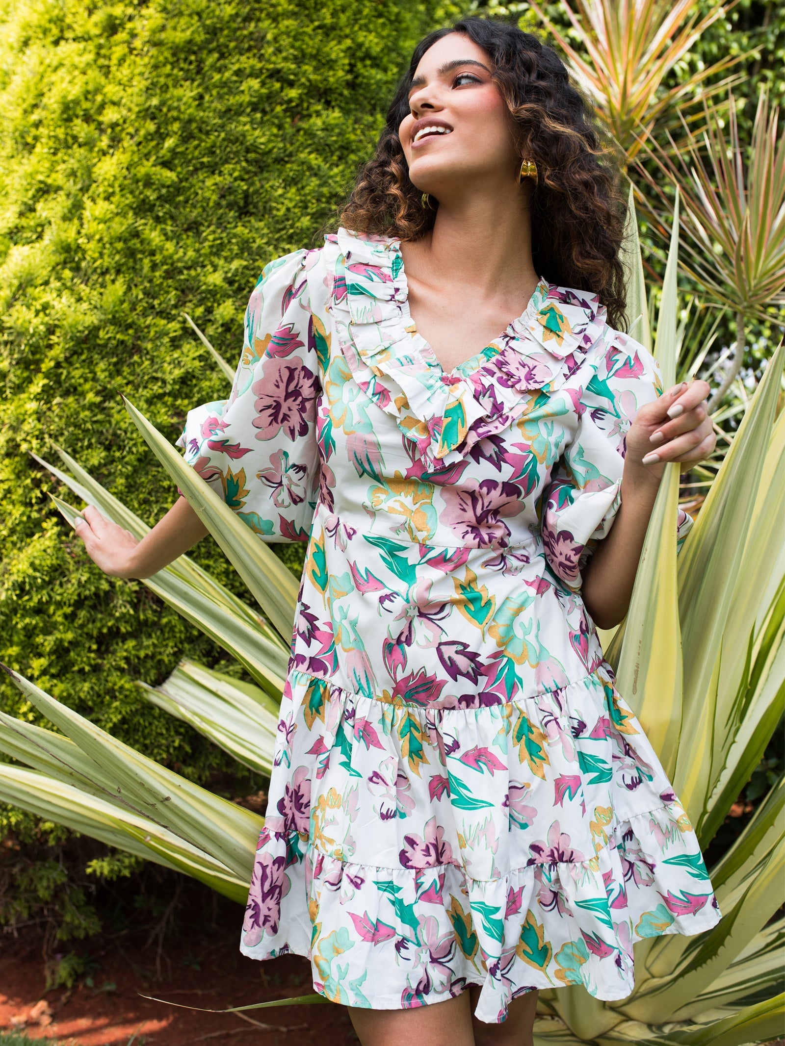 Buy Puff Sleeve Mini Dress For Women In Multicolor