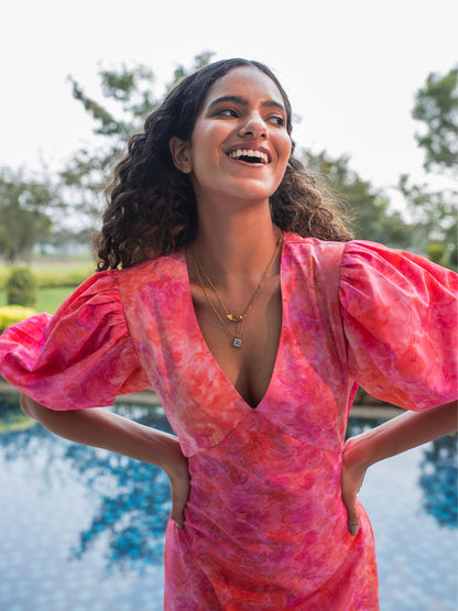 Buy pink printed midaxi dress for women