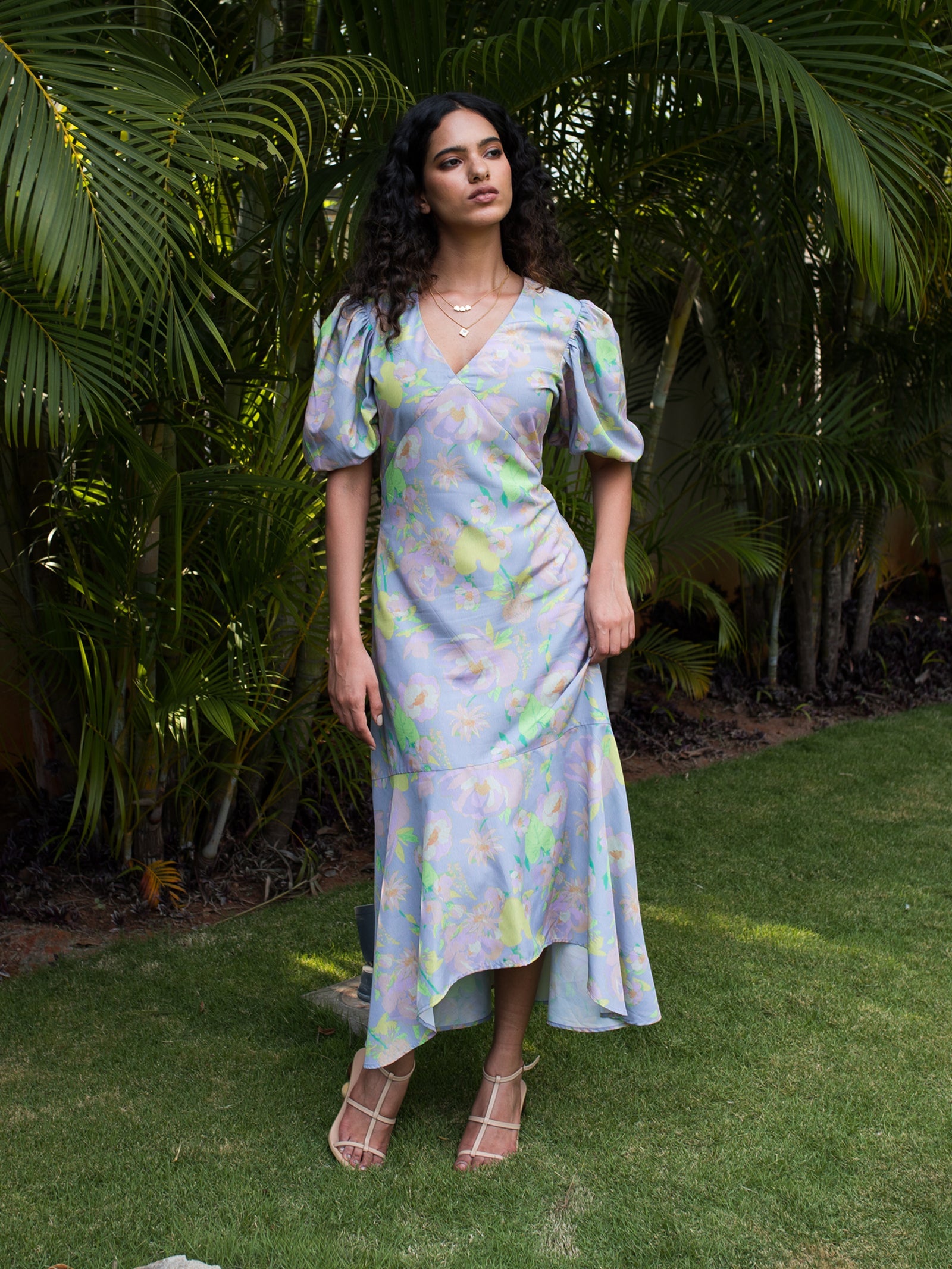 Buy purple printed midaxi dress for women 