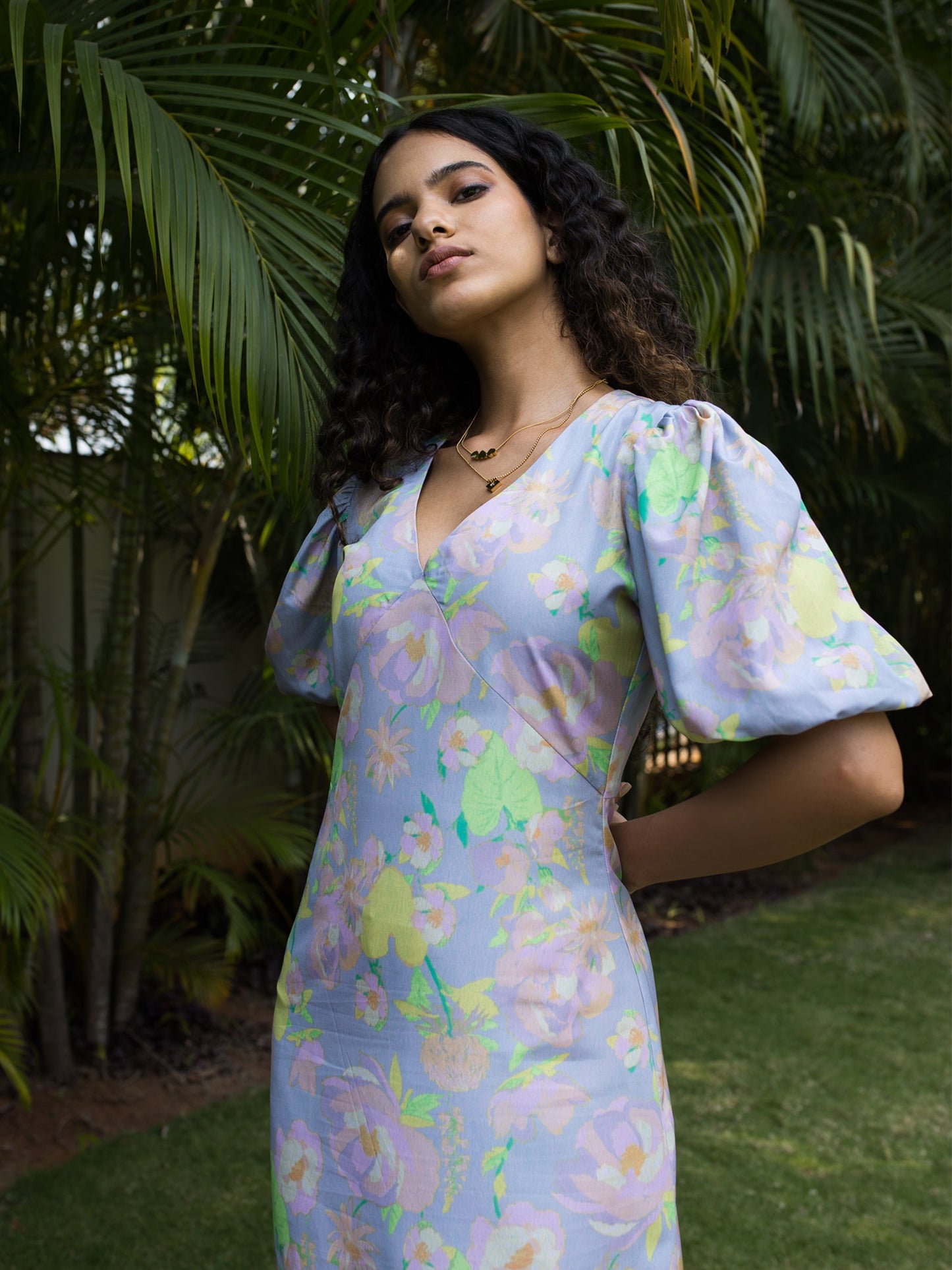 Buy purple printed midaxi dress for women 