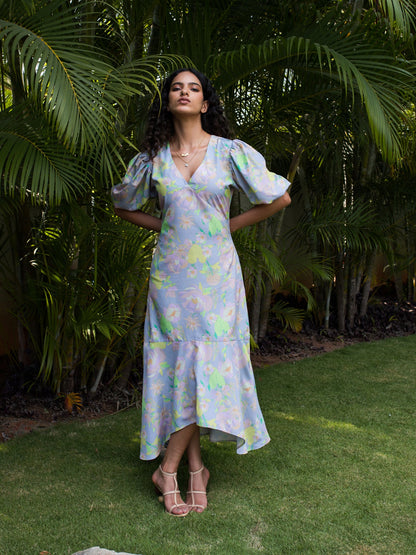 Buy purple printed midaxi dress for women 