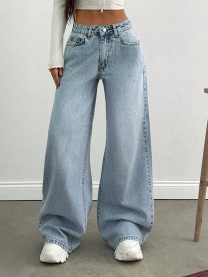 80s Light Blue Washed Super Wide Leg Jeans